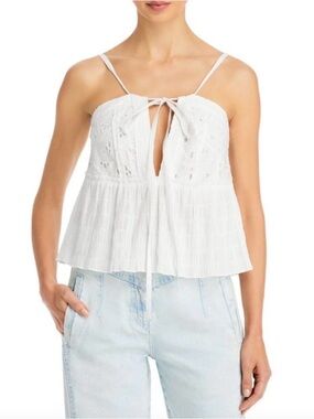 IRO White Lace‎ Cami Top V-Neck Cutout Tie Ruffle Tank Crop Top Blouse size 8